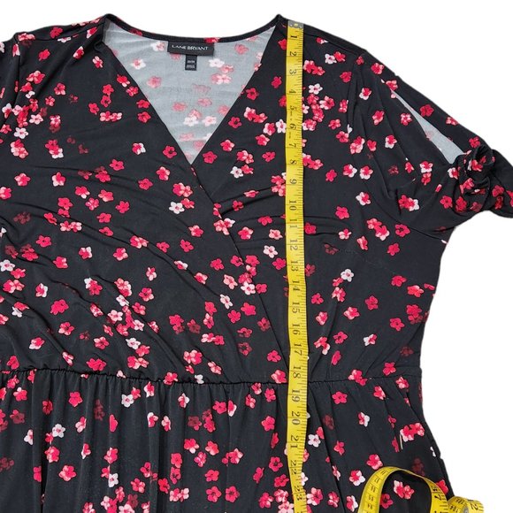 Lane Bryant Black Red Floral Faux Wrap Surplice V-Neck Split Tie Dresss 22/24 - Picture 6 of 8